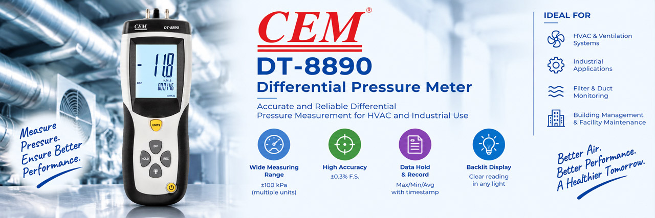 Cem DT-8890 differential pressure meter - banner